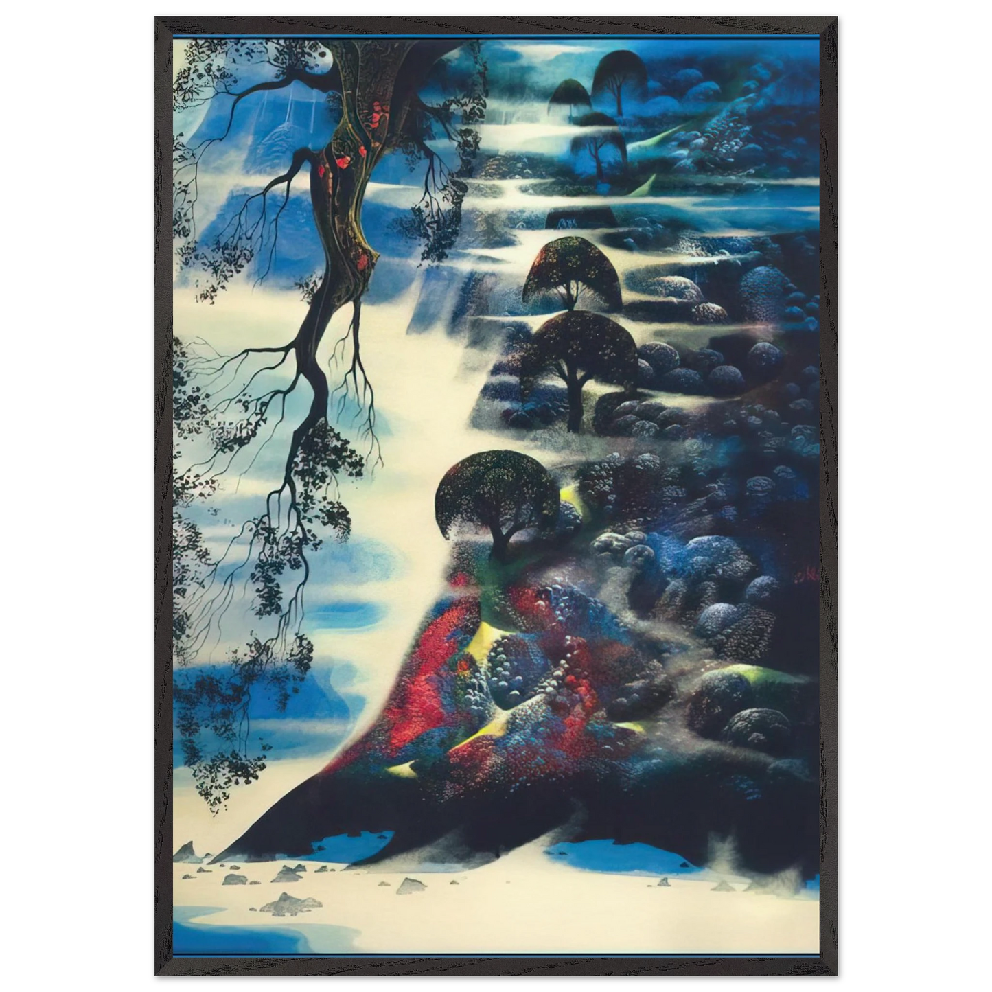 Summer Morning Mist - Eyvind Earle 70x100 cm / 28x40 inches Framed Art Print – Black Wooden Frame