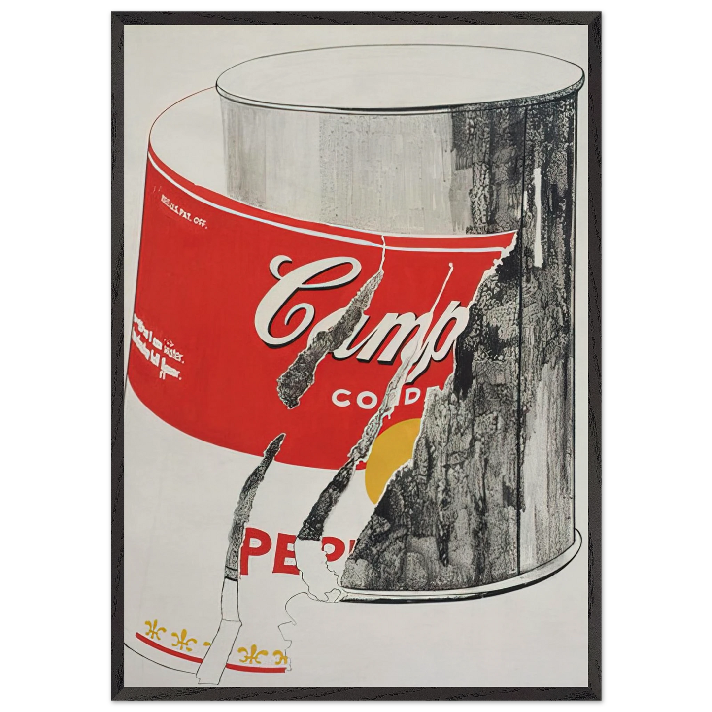 Big Torn Campbells Soup Can Pepper Pot - Andy Warhol 70x100 cm / 28x40 inches Framed Art Print – Black Wooden Frame