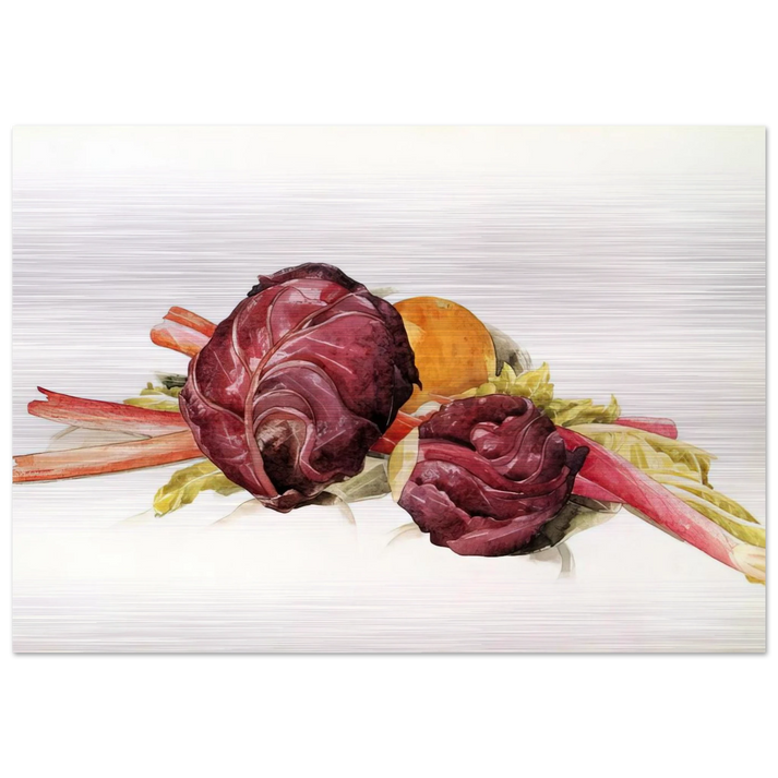 Red Cabbages, Rhubarb and Orange - 1929 - Charles Demuth Brushed Aluminum Print - 70x100 cm / 28x40 inches | Charles Demuth Aluminum Print | Charles Demuth Prints
