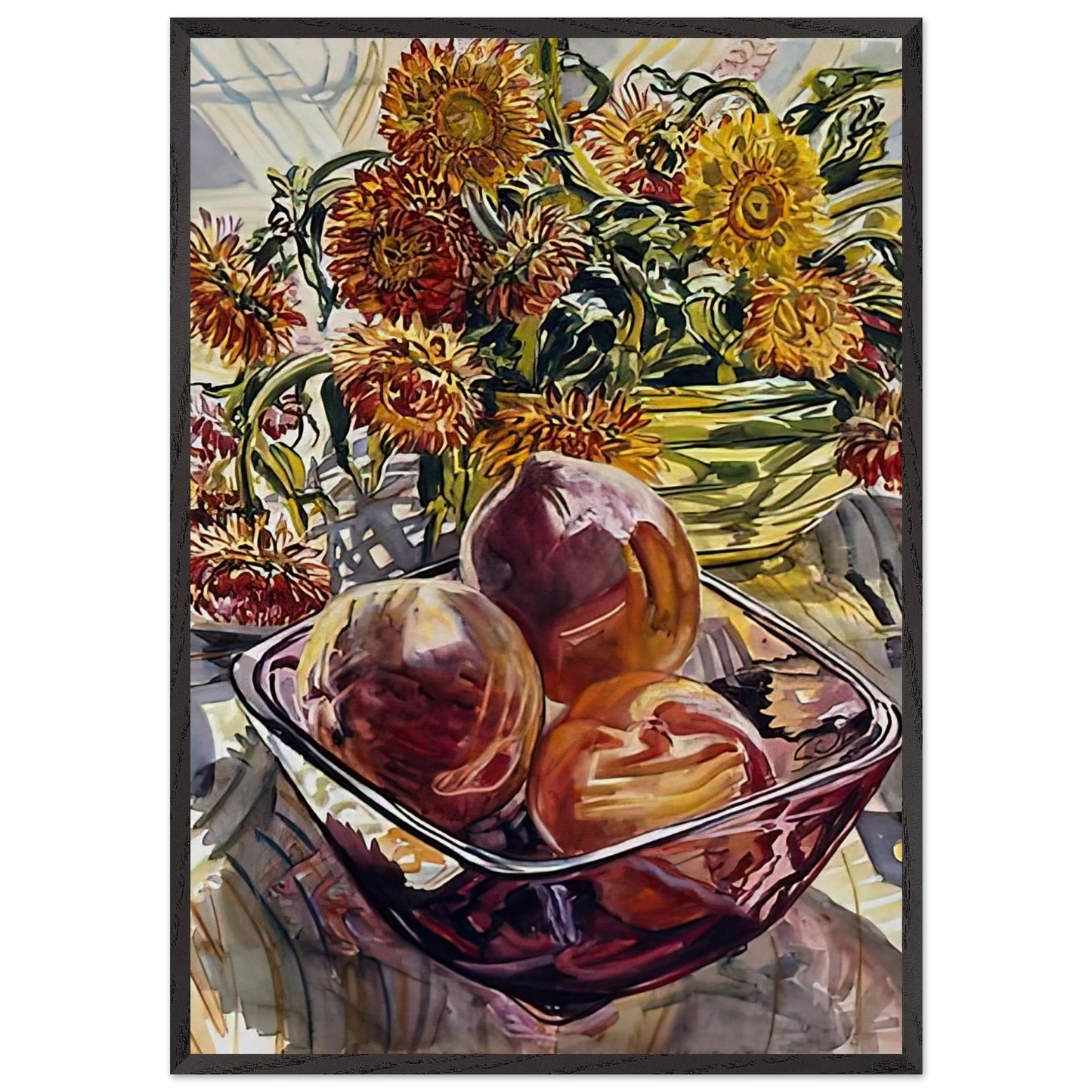 PEACHES AND STRAWFLOWERS 1990 - Janet Fish 70x100 cm / 28x40 inches Framed Art Print – Black Wooden Frame