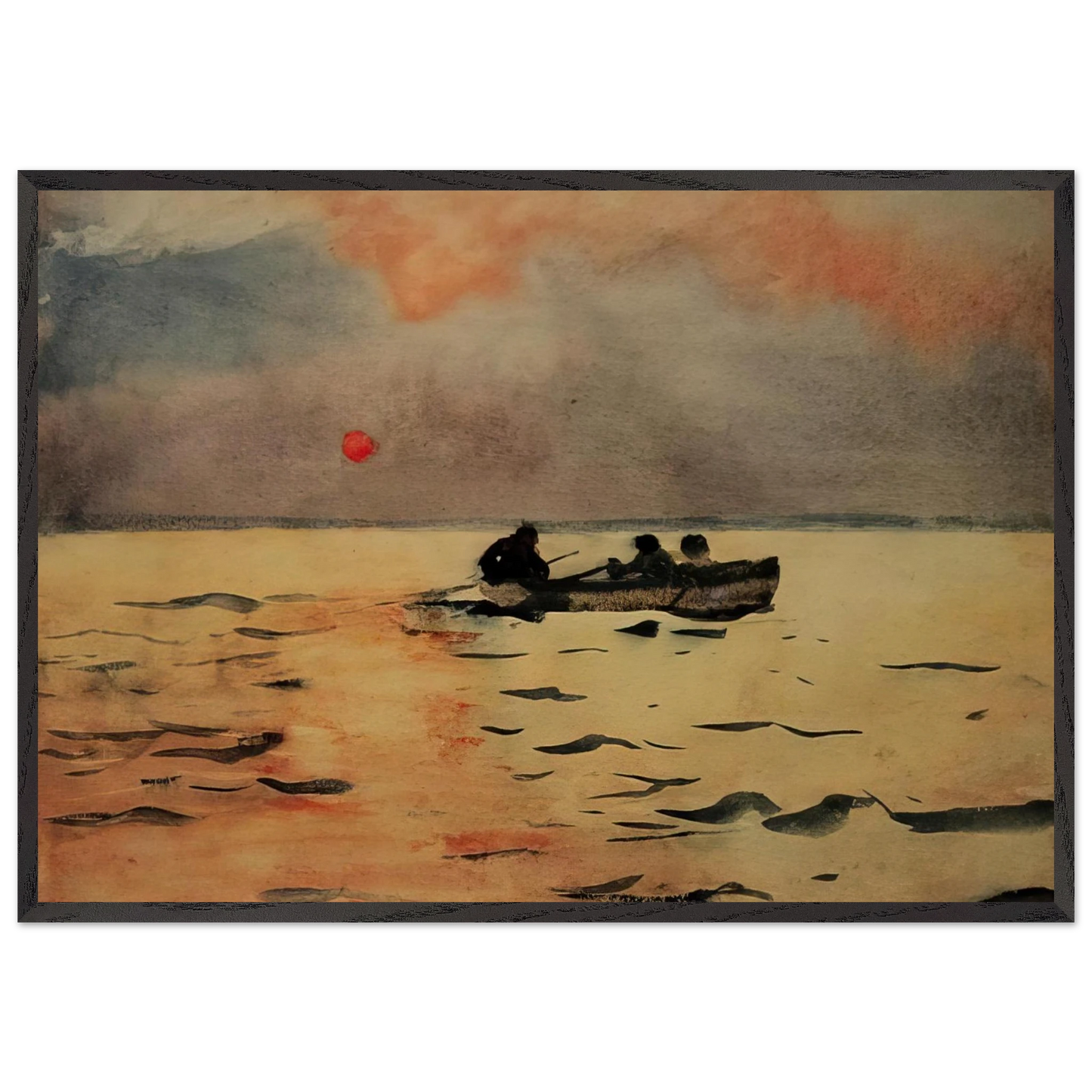 ROWING HOME - Winslow Homer 70x100 cm / 28x40 inches Framed Art Print – Black Wooden Frame
