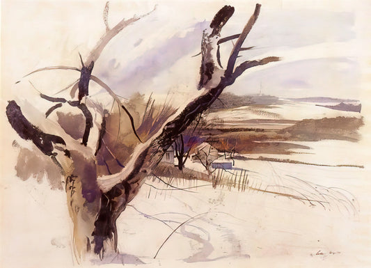 Andrew Wyeth Brushed Aluminum Print: A Modern Tribute to American Realism - WINTER FARM SCENE by Andrew Wyeth