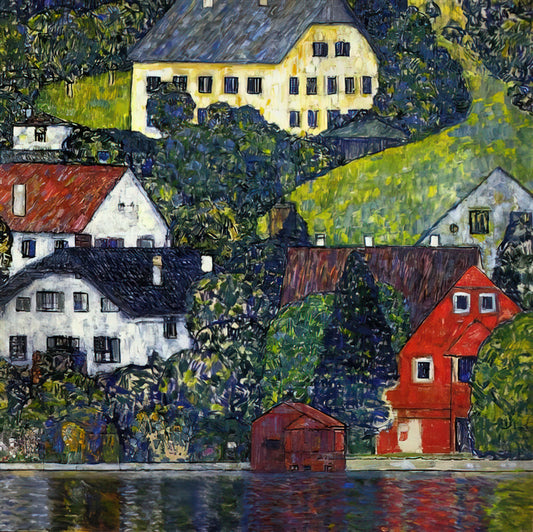 Birnbaum Klimt: The Symbolic Birch Tree in Gustav Klimt's Golden Period - HOUSES AT UNTERACH ON THE ATTERSEE by Gustav Klimt