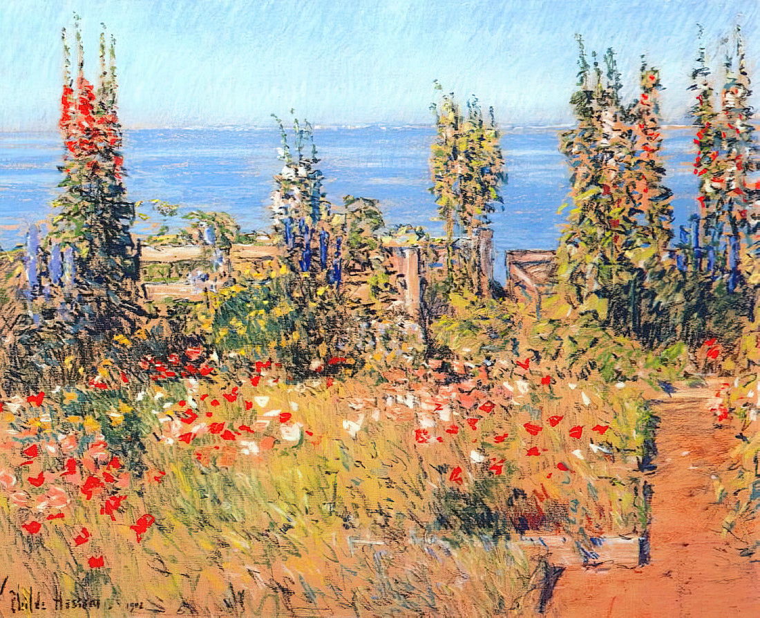 Childe Hassam Prints: A Guide to the American Impressionist's Most Collectible Works - Hollyhocks, Isles of Shoals by Childe Hassam