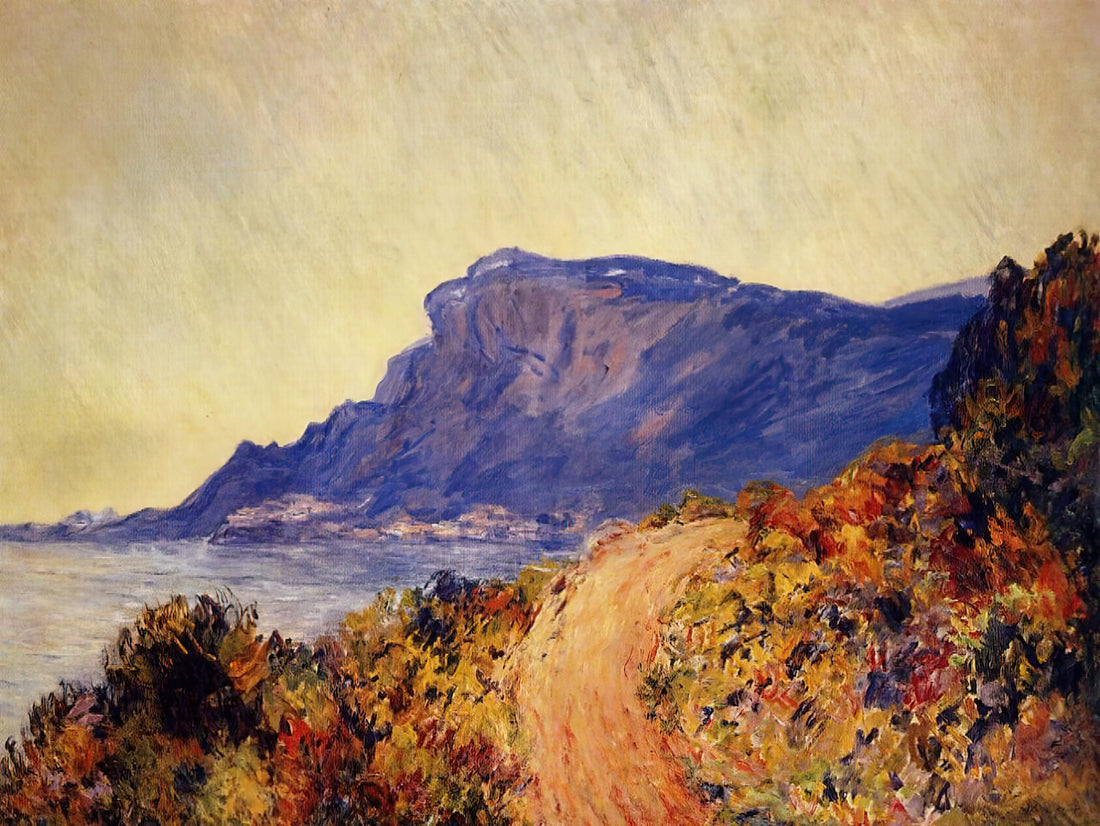 Claude Monet Blue Paintings: A Study in Azure, Indigo, and Atmospheric Light - The Red Road at Cap Martin, near Menton by claude monet