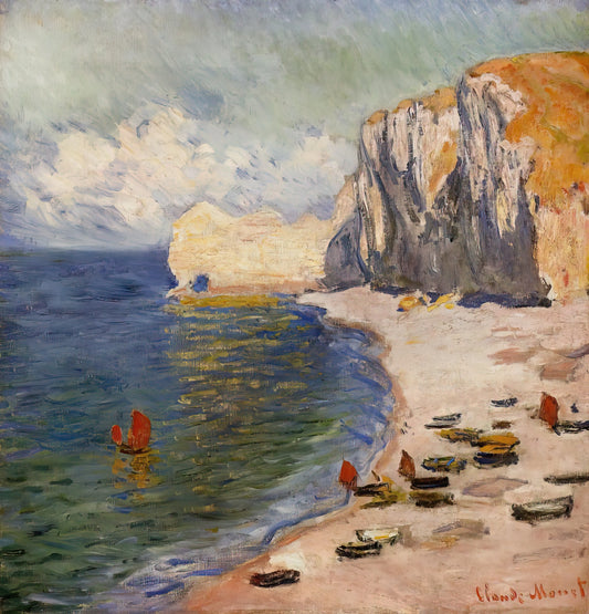 Claude Painting: The Atmospheric Mastery of Claude Monet's Impressionist Vision - The Beach and the Falaise d'Amont by claude monet