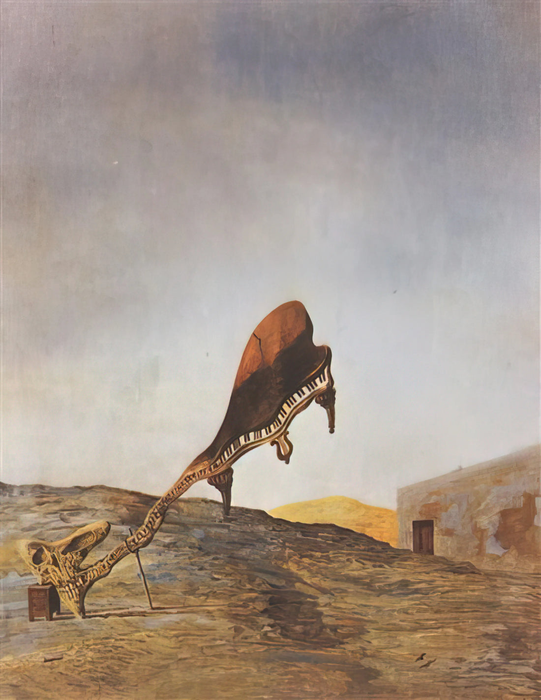 Dalí Cybernetics: The Surrealist's Visionary Fusion of Art and Technology - SKULL WITH ITS LYRIC APPENDAGE LEANING ON A BEDSIDE TABLE WHICH SHOULD HAVE THE EXACT 1934 by Salvador Dali