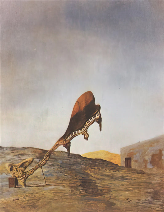 Dalí Cybernetics: The Surrealist's Visionary Fusion of Art and Technology - SKULL WITH ITS LYRIC APPENDAGE LEANING ON A BEDSIDE TABLE WHICH SHOULD HAVE THE EXACT 1934 by Salvador Dali