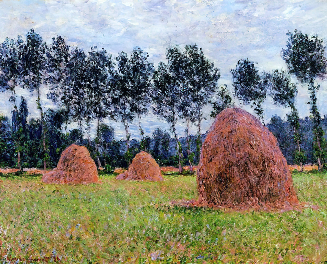 Desenio Monet: Understanding Claude Monet's Artistic Legacy and Finding Quality Art Prints - Haystacks, Overcast Day by claude monet
