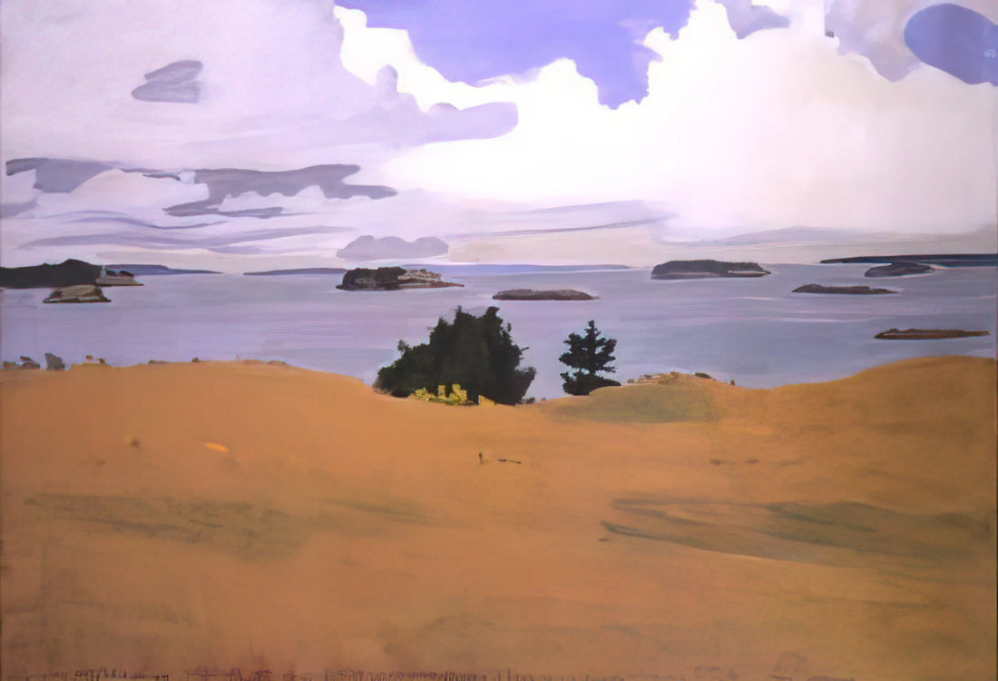 Fairfield Porter Still Life: The Quiet Poetry of American Domesticity - PENOBSCOT BAY WITH YELLOW FIELD 1968 by Fairfield Porter