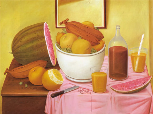 Famous Colombian Paintings: A Journey Through Art, History, and National Identity - STILL LIFE WITH ORANGEADE by Fernando Botero
