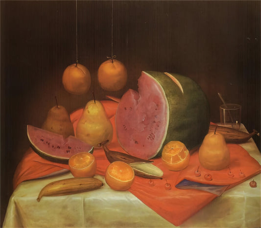 Famous Fernando Botero Paintings: Exploring the Monumental World of Colombia's Master - STILL LIFE WITH WATERMELON by Fernando Botero