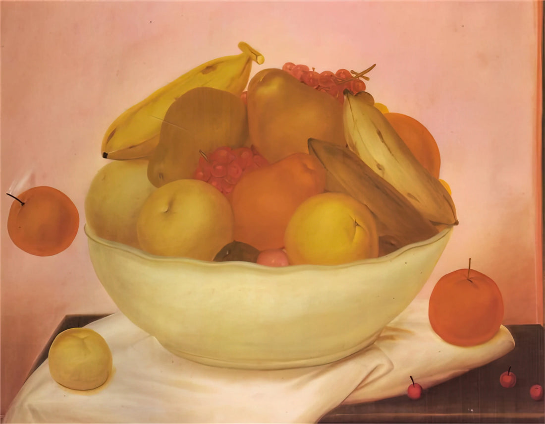 Fernando Botero: The Colombian Painter Who Redefined Volume and Satire - STILL LIFE WITH ORANGE FALLING by Fernando Botero