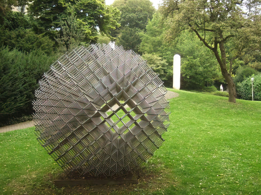 François Morellet Brushed Aluminum Print: The Intersection of Geometry, Light, and Industrial Material - Sphere - Matter - 1962 by Francois Morellet