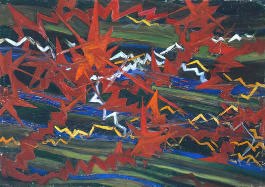 Gerardo Dottori Brushed Aluminum Print: A Futurist Masterpiece in Modern Metal - Explosion of Red on Green by Gerardo Dottori