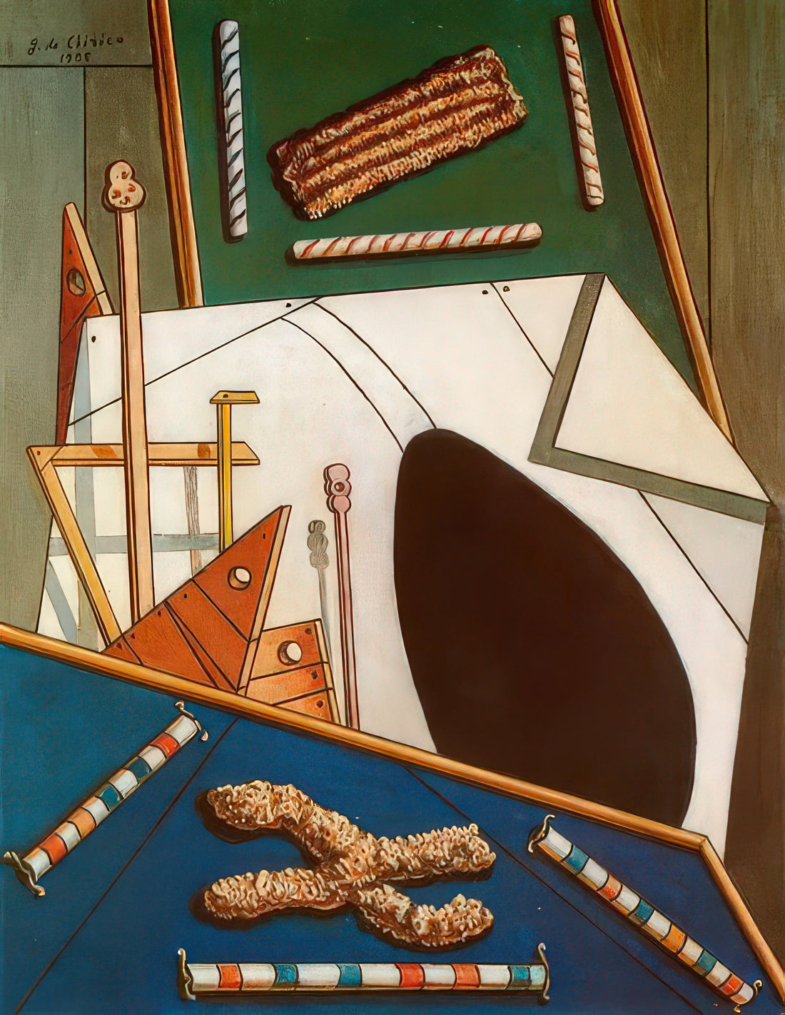 Giorgio de Chirico and the Metaphysical Art Movement: A Guide to Dreamlike Masterpieces - METAPHYSICAL INTERIOR WITH BISCUITS by Giorgio de Chirico