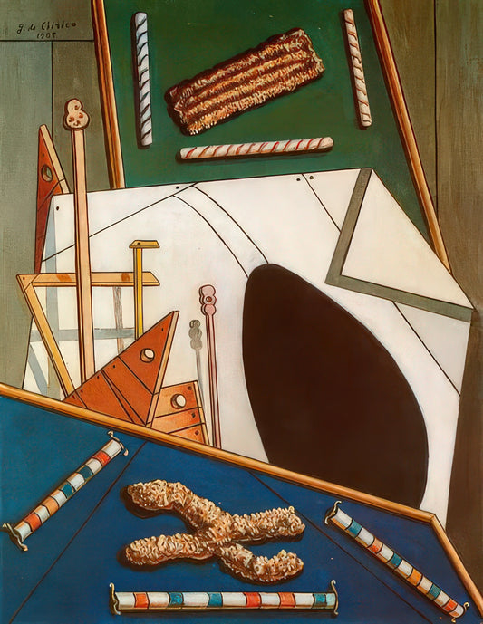 Giorgio de Chirico and the Metaphysical Art Movement: A Guide to Dreamlike Masterpieces - METAPHYSICAL INTERIOR WITH BISCUITS by Giorgio de Chirico