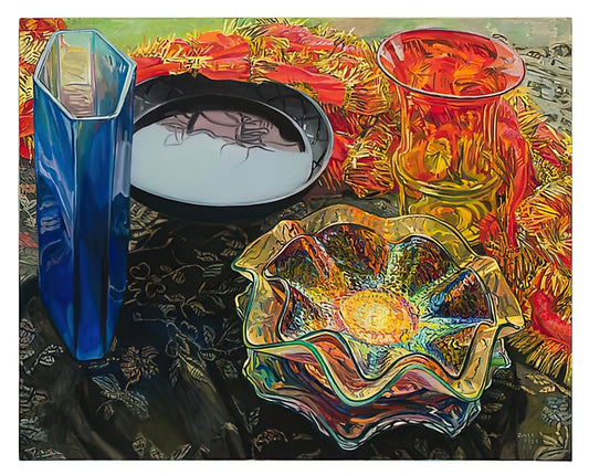 Janet Fish Framed Art Print: A Collector's Guide to Still Life Brilliance - BLACK BOWL RED SCARF 2007 by Janet Fish