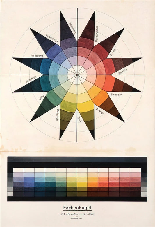 Johannes Itten Reproductions: A Guide to the Bauhaus Master's Color Theory and Art - Farbenkugel in 7 Lichtstufen und 12 Tönen - 1921 by Johannes Itten