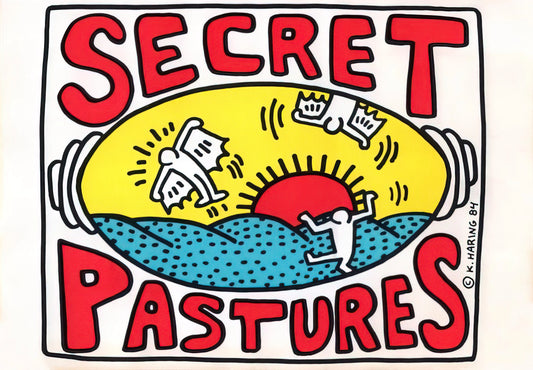 Keith Haring Pisa 89 Poster: The Story Behind the Iconic Italian Mural - PROMOTIONAL POSTER FOR SECRET PASTURES 1984 by Keith Haring