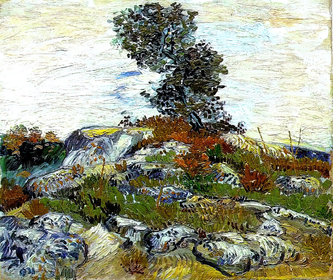 La Berceuse by Vincent van Gogh: A Masterpiece of Color, Comfort, and Artistic Innovation - The Rocks with Oak tree by Vincent van Gogh
