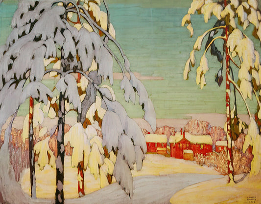 Lawren Harris for Sale: A Collector's Guide to Acquiring Canadian Modernist Masterpieces - Winter Landscape with Pink House - 1918 by Lawren Harris