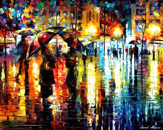 Leonid Afremov's 'Rainy Encounter': A Masterpiece of Color and Emotion - Leonid Afremov by Leonid Afremov