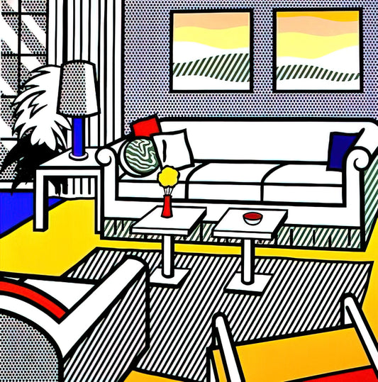 Lichtenstein Art Car: Pop Art on Wheels and Its Enduring Legacy - INTERIOR WITH RESTFUL PAINTINGS 1991 by Roy Lichtenstein