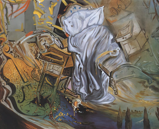 Lincoln in Dalivision Signed Lithograph: A Surrealist Masterpiece by Salvador Dalí - BED AND TWO BEDSIDE TABLES FEROCIOUSLY ATTACKING A CELLO FINAL STAGE by Salvador Dali