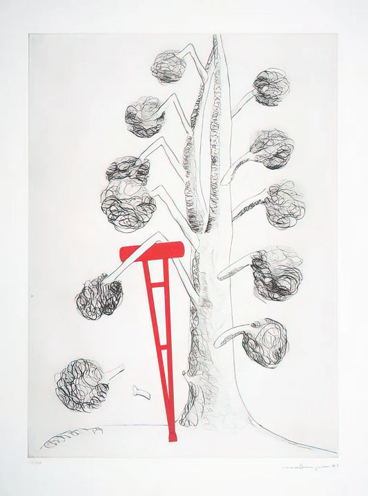 Louise Bourgeois Posters for Sale: A Collector's Guide to Her Iconic Prints - TREE WITH RED CRUTCH 1998 by Louise Bourgeois