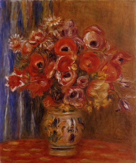 Luncheon of the Boating Party Framed Print: A Masterpiece of Impressionist Joy - Vase of Tulips and Anemones by Pierre-Auguste Renoir