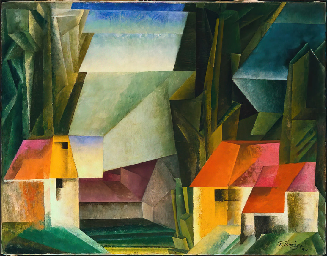 Lyonel Feininger Framed Canvas Print: A Curator's Guide to Bauhaus Precision - HOPFGARTEN 1920 by Lyonel Feininger