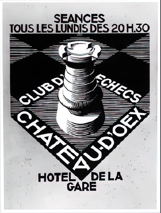 M.C. Escher Reproduction: A Guide to Acquiring Museum-Quality Art Prints - ADVERTISEMENT CHESS CLUB CHATEAU DOEX JULY 1936 1936 by MC Escher