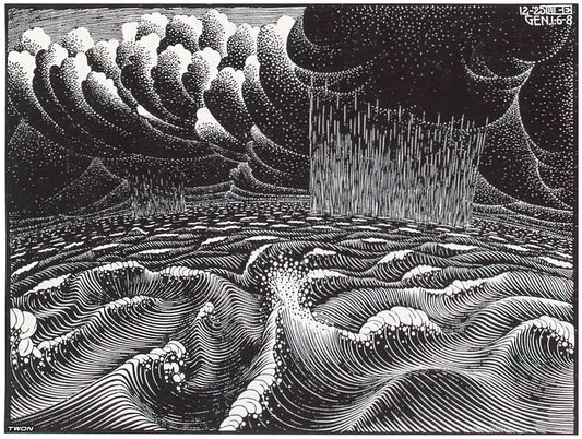 MC Escher Three Worlds Print: An Artistic Exploration of Perception and Reality - THE 2ND DAY OF THE CREATION by MC Escher