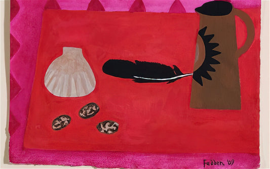 Mary Fedden Pictures: The Joyful Still Life of a British Modernist - Red Table, Brown Jug - 2009 by Mary Fedden