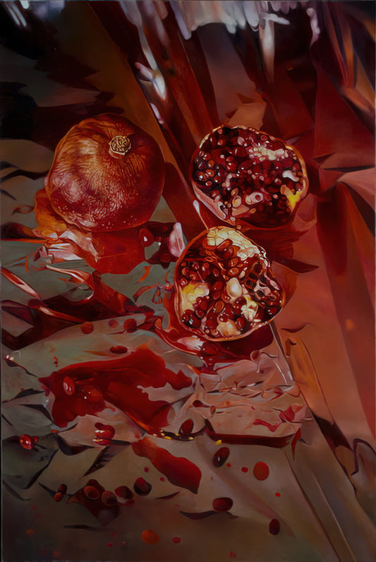 Mary Pratt Paintings: The Luminous Realism of Everyday Life - Threads of Scarlet, Pieces of Pomegranate - 2005 by Mary Pratt