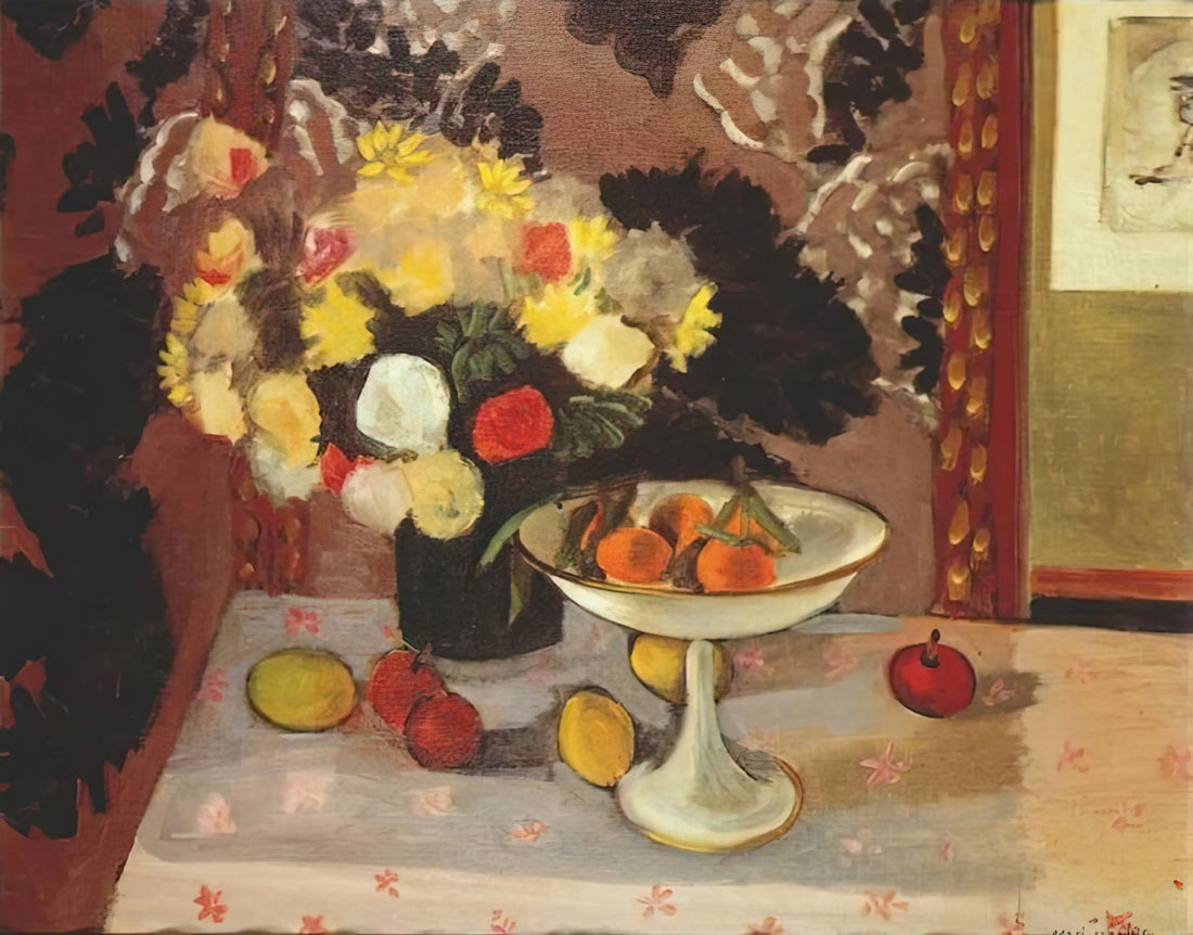 Matisse Fish Bowl Print: The Still Life Master's Aquatic Serenity - STILL LIFE BOUQUET AND COMPOTIER 1925 by Henri Matisse