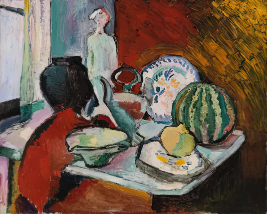 Matisse's Les Toits de Collioure: A Fauvist Masterpiece of Color and Light - DISHES AND MELON 1907 by Henri Matisse