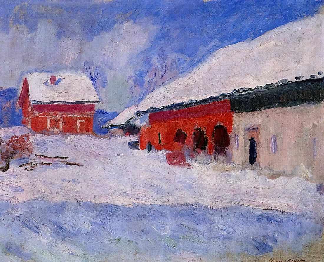 Monet's Impression, Sunrise Print: The Dawn of a Movement and How to Own a Piece of Art History - Red Houses at Bjornegaard in the Snow, Norway by claude monet