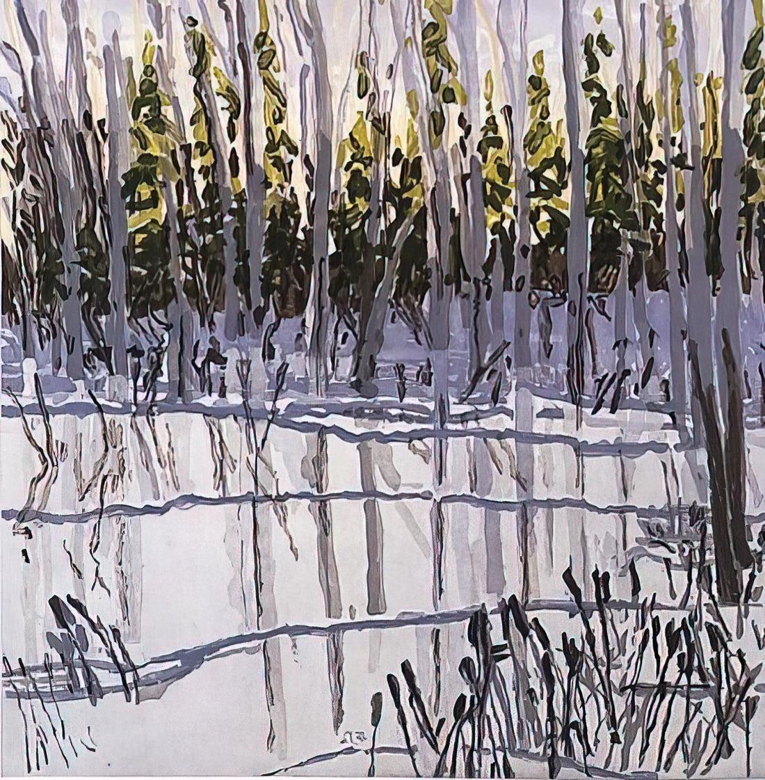 Neil Welliver Posters: The American Landscape Master's Enduring Legacy in Print - Trees Reflected on Ice - 2002 by Neil Welliver