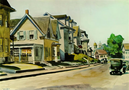 New York Pavements Hopper: Edward Hopper's Urban Solitude and Architectural Poetry - Sun on Prospect Street Gloucester, Massachusetts by Edward Hopper
