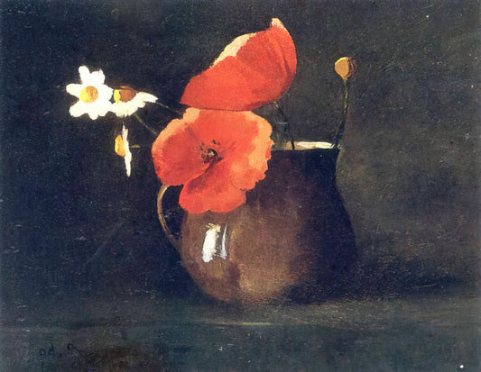 Odilon Redon Lithographs: A Journey into the Symbolist Dreamscape - FLOWERS IN GREEN VASE by Odilon Redon
