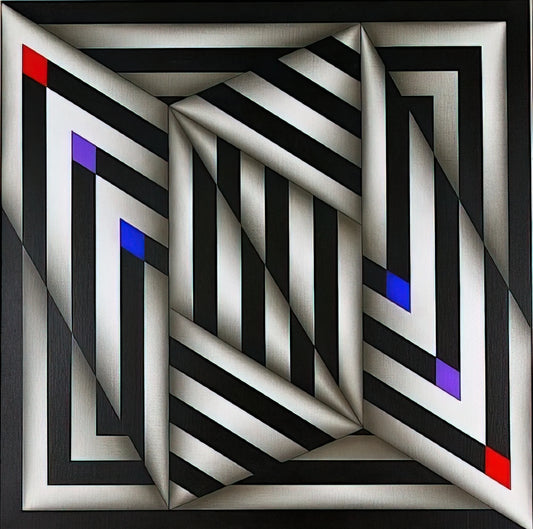 Omar Rayo Framed Canvas Print: A Collector's Guide to Geometric Op Art Masterpieces - Saratoy III - 1980 by Omar Rayo
