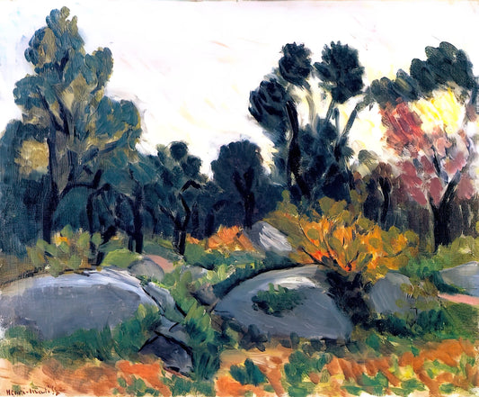 Open Window Matisse Print: A Portal to Fauvist Color and Light - ROCKS IN THE VALLEE DU LOUP 1925 by Henri Matisse