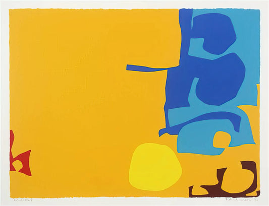 Patrick Heron Brushed Aluminum Print: A Modernist Masterpiece in Metallic Form - Blues Dovetailed in Yellow - 1970 by Patrick Heron