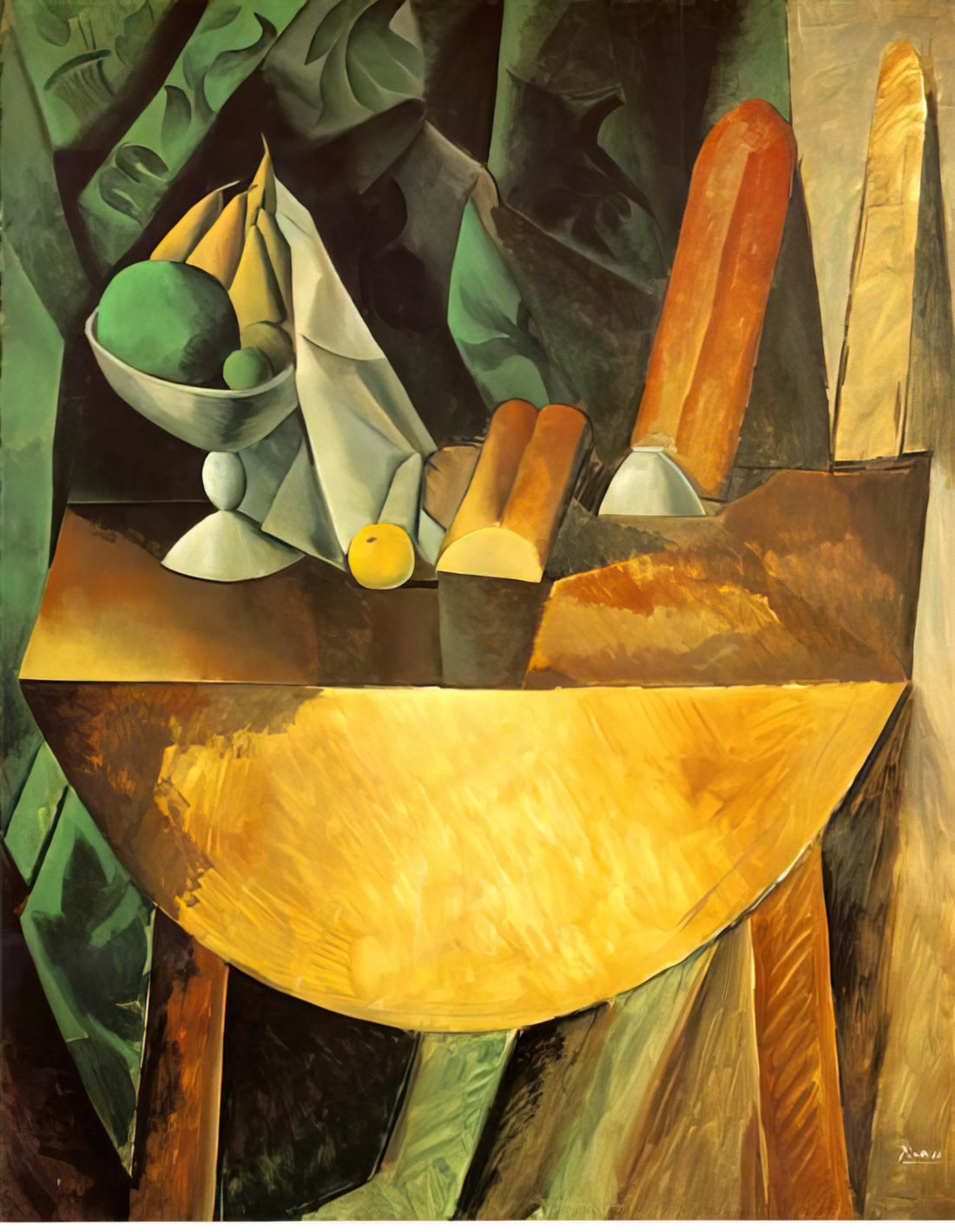 Picasso Abstract Art: The Revolutionary Journey from Cubism to Modern Mastery - Bread and dish with fruits on the table by Pablo Picasso
