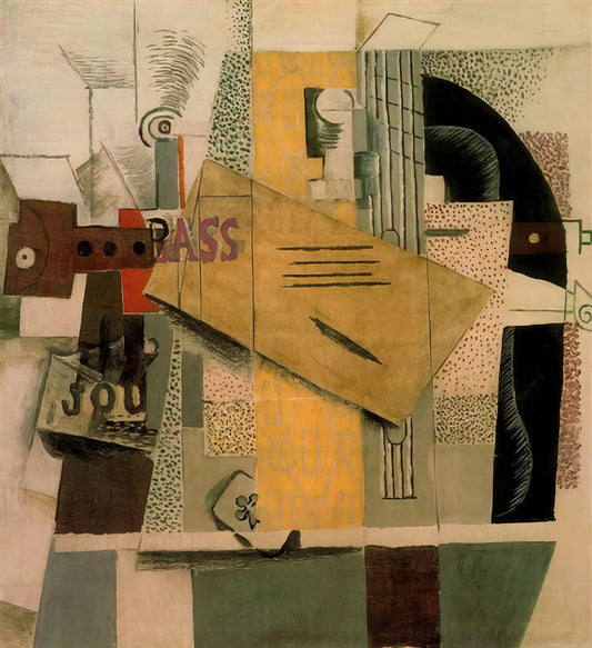 Picasso Ostrich Print: A Collector's Guide to the Artist's Rare Avian Lithograph - Clarinet, bottle of bass, newspaper, ace of clubs - 1913 by Pablo Picasso
