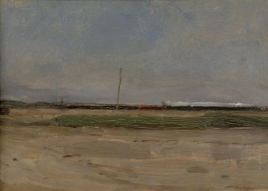 Piet Mondrian Early Work: The Evolution of a Modernist Vision - Polder Landscape with a Train and a Small Windmill on the Horizon by Piet Mondrian