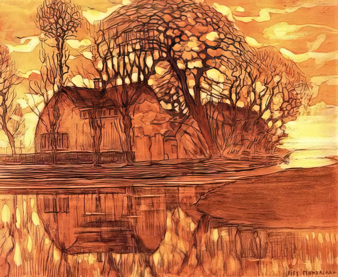 Piet Mondrian's Original Art: From Dutch Landscapes to Neoplasticism - Farm at Duivendrecht by Piet Mondrian