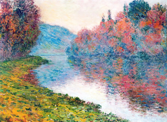 Portrait of Madame Claude Monet: An Intimate Study of Camille Doncieux Through Monet's Brush - Banks of the Seine at Jenfosse - Clear Weather by claude monet
